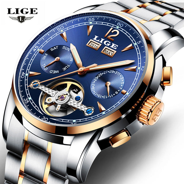 Men Watches Luxury Top Brand LIGE Tourbillon Mechanical Sports HOUR