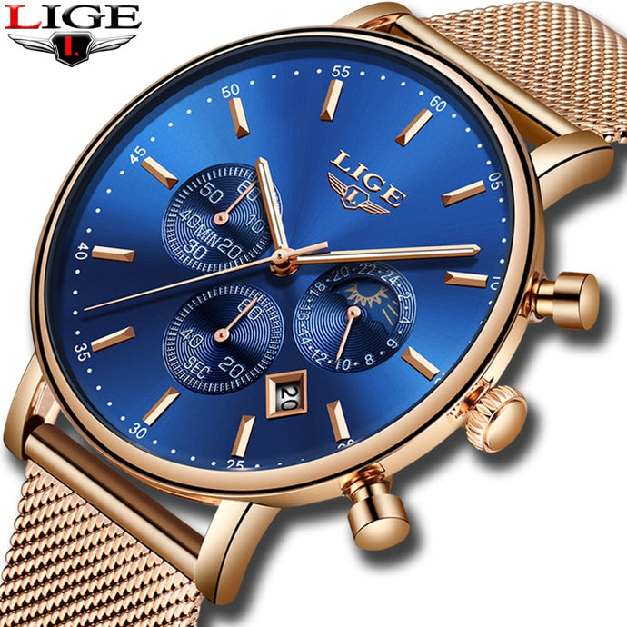 LIGE Women Fashion Gold Blue