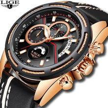 Load image into Gallery viewer, Relogio LIGE Mens Watches Top Brand Luxury Men&#39;s Military Sports Watch Casual Leather Waterproof Quartz Watch Relogio Masculino