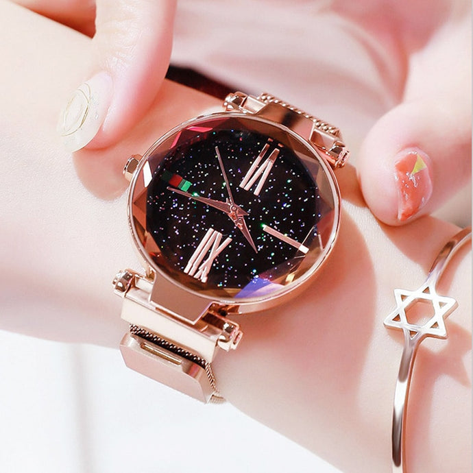 Luxury Rose Gold Bracelet Women Wrist Watch 2018 Ladies Magnet Starry Sky