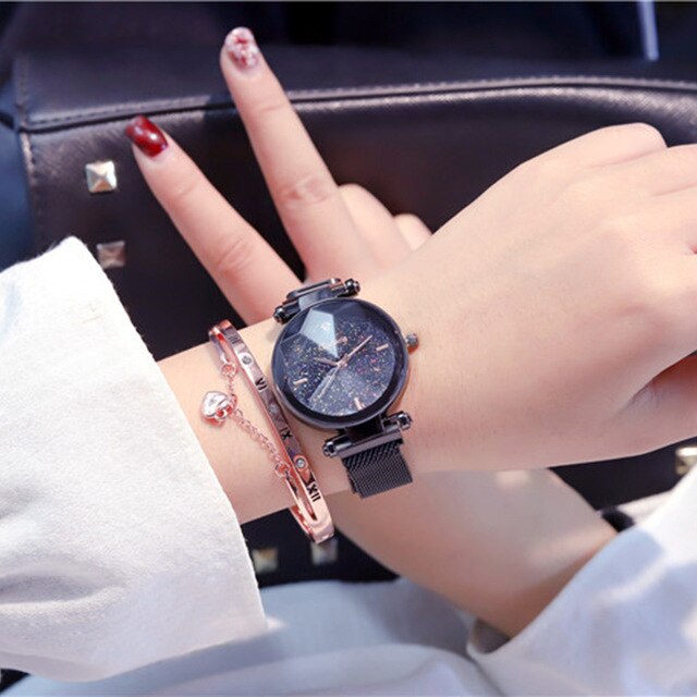 Luxury Rose Gold Magnetic Starry Sky Watch for Women 2019 New Fashion